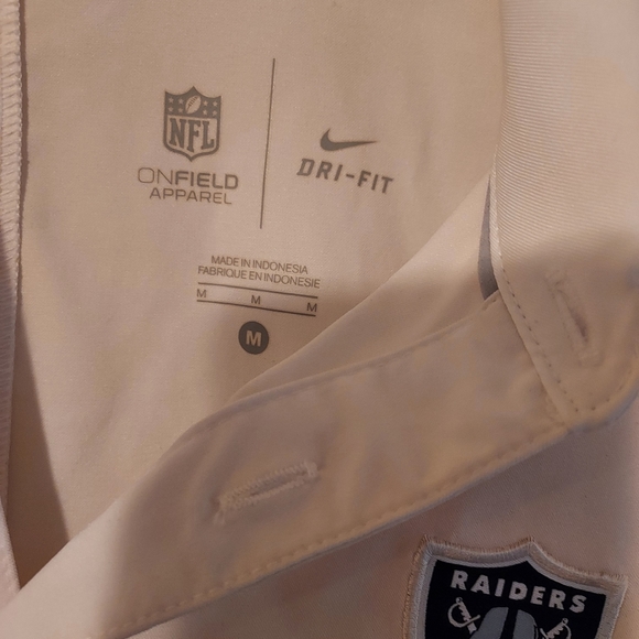 Nike DRI-FIT Raiders Polo Shirt Mens M White Gray Black Stripe Logo NFL On Field - Picture 3 of 13